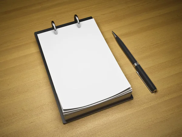 Κενό σημειωματάριο με πένα — Φωτογραφία Αρχείου