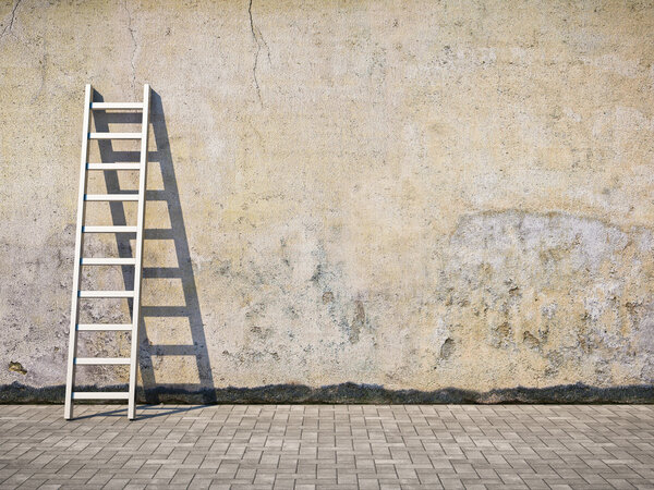 Blank dirty grunge wall with ladder