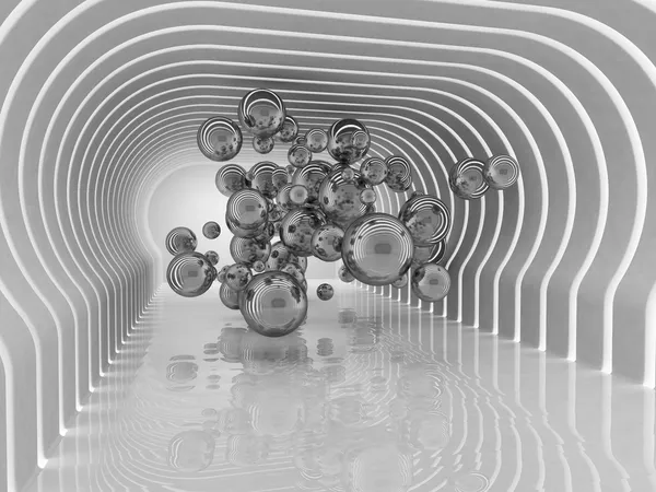 Soyut küreler futuristik bir odada — Stok fotoğraf