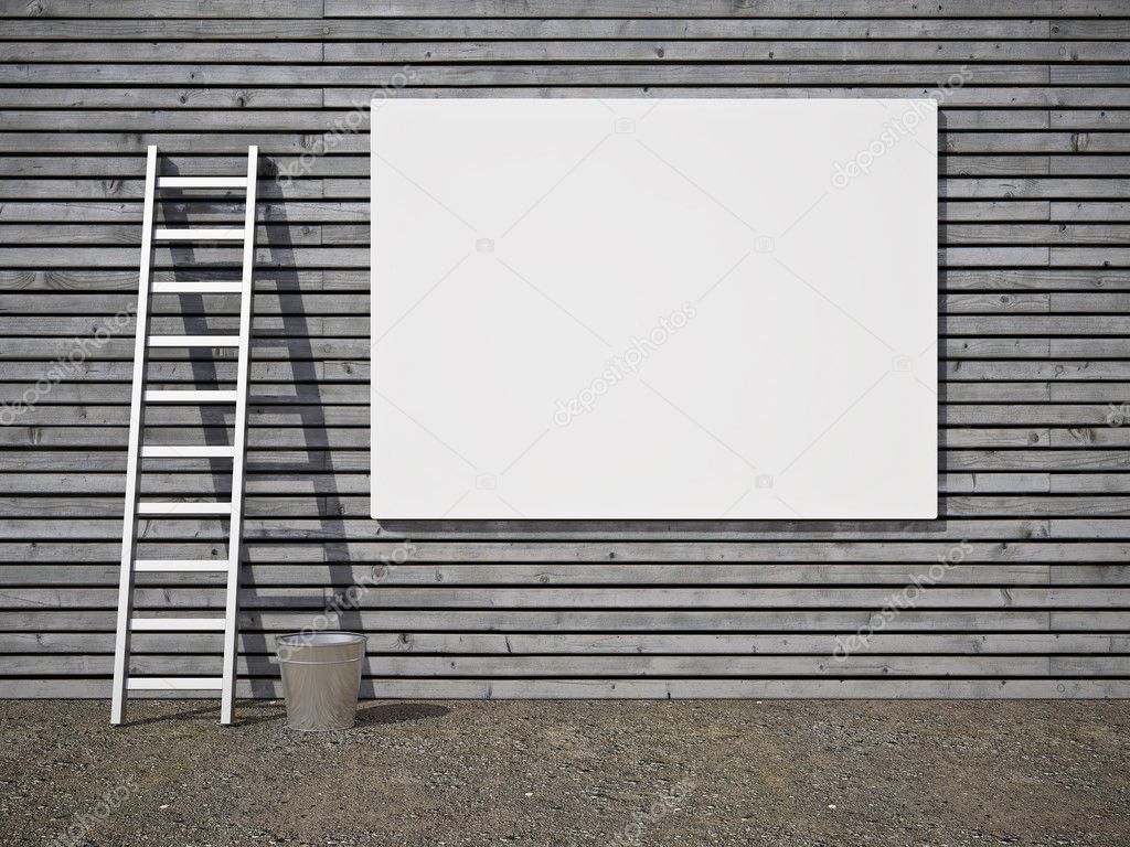Blank advertising billboard on wall