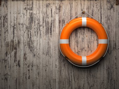 Lifebuoy attached to a wooden wall clipart