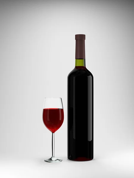 红酒瓶和酒杯 — 图库照片