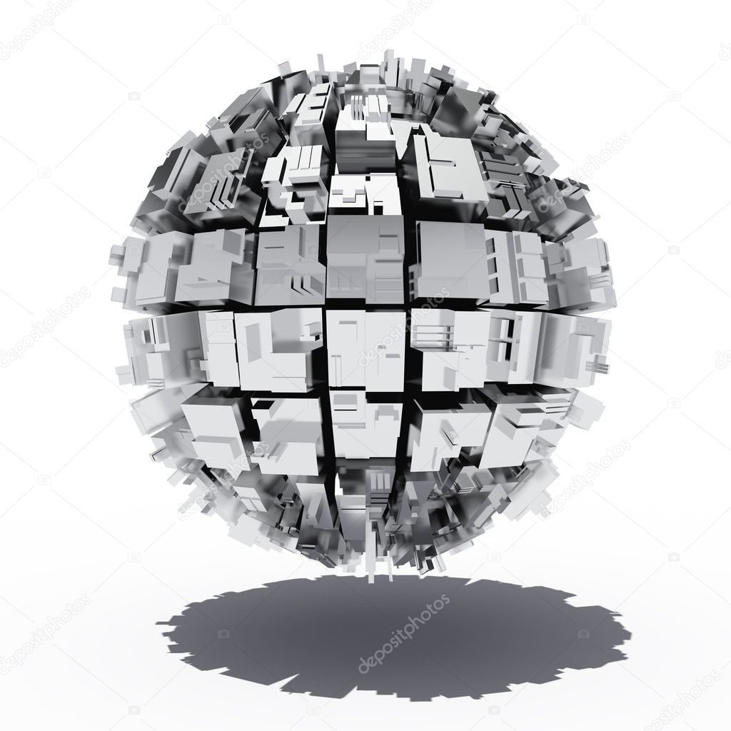 Metal sphere with abstract geometric shapes