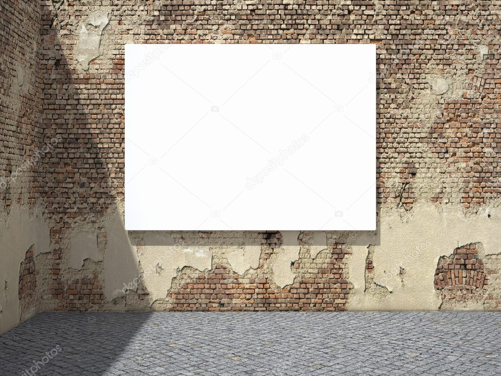 Blank advertising billboard on wall — Stock Photo © Shenki ...