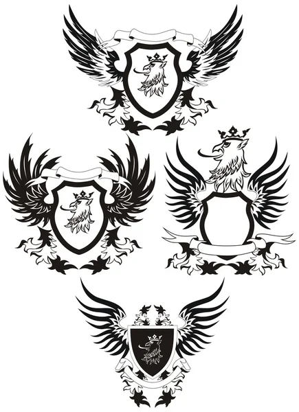 Uppsättning av grunge vektor heraldiska sköldar med gryphon — Stock vektor