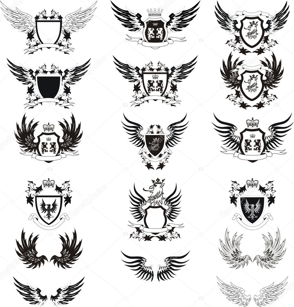 Collection of grunge vector coat of arms