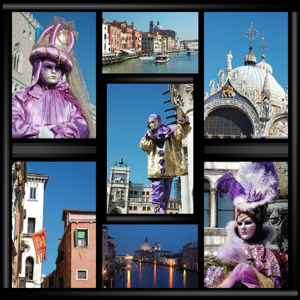 Старий колаж Венеції з масками — стокове фото
