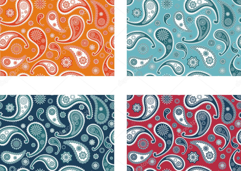 Set of four vector retro seamless indian paisley patterns