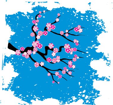 Japanese grungy style sakura blossom - vector illustration clipart