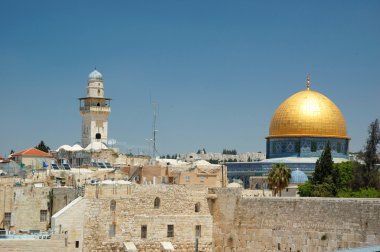 Old Jerusalem view - wailing wall and golden dome of Omar mosque clipart