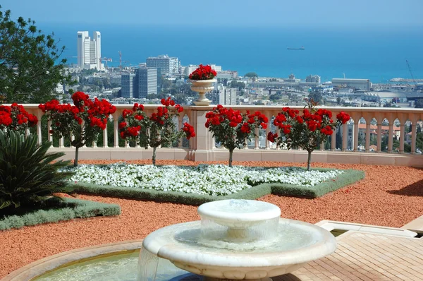 Haifa Blick von der Gartenterrasse des Bahai Tempels, israel — Stockfoto