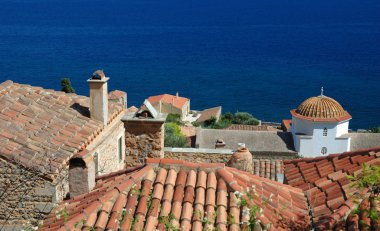 ahşap çatılar eski Bizans şehri monemvasia, Yunanistan