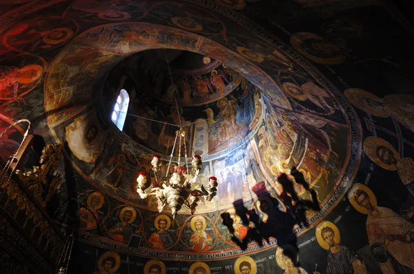 Pinturas de parede dentro do mosteiro de rocha da Santíssima Trindade, Meteora — Fotografia de Stock