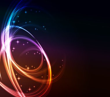Stylized abstract background with moving glowing lines, circles and stars