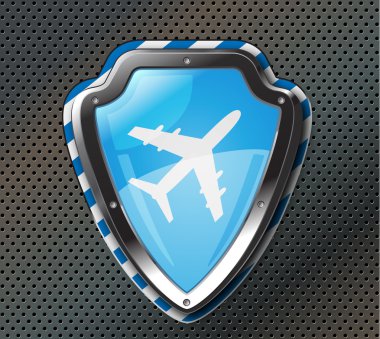 Protection shield with airplane icon clipart