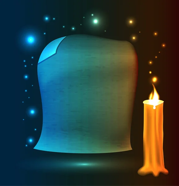 Antiguo pergamino con vela encendida — Vector de stock