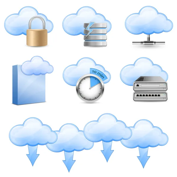 Iconos de alojamiento en la nube — Vector de stock