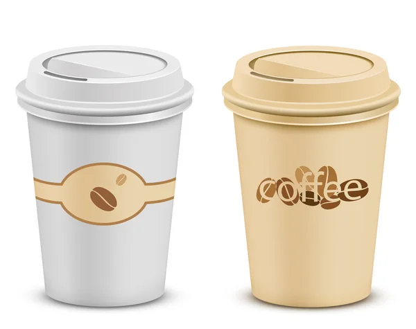 Plastic koffie cups met deksel — Stockvector