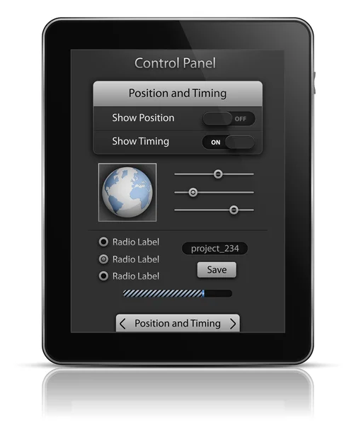 Tablet pc z elementów interfejsu użytkownika — Wektor stockowy