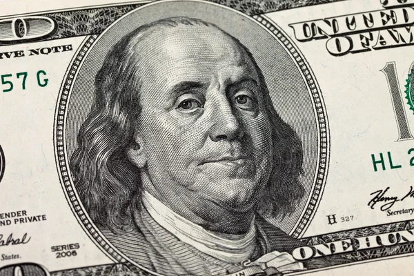 Benjamin franklin portret van 100 dollar bankbiljet van — Stockfoto