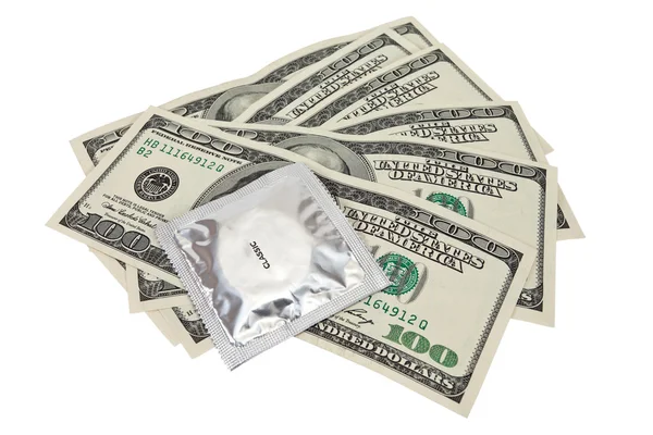 ホワイトのお金でコンドーム — ストック写真