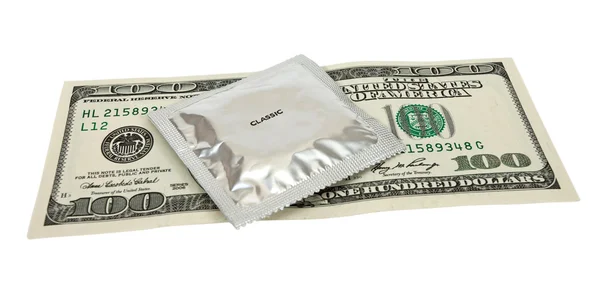 Condón con dinero en blanco —  Fotos de Stock