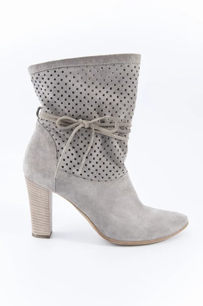 Grey suede boots with high heels. — Stock Photo, Image