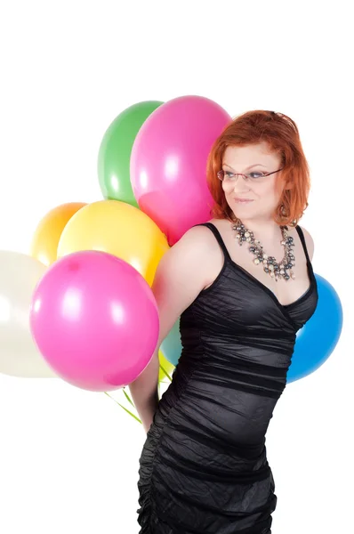 Piękna kobieta z wielobarwny balonie — Zdjęcie stockowe