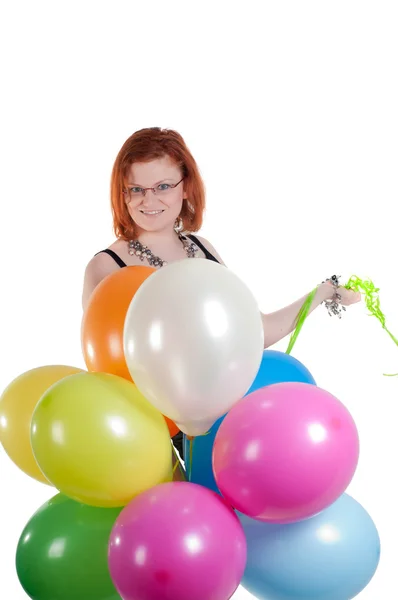 Όμορφη γυναίκα με πολύχρωμα αερόστατα — Φωτογραφία Αρχείου