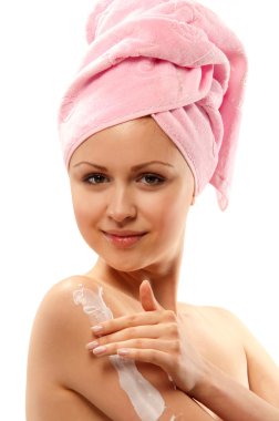 Young woman after washing clipart