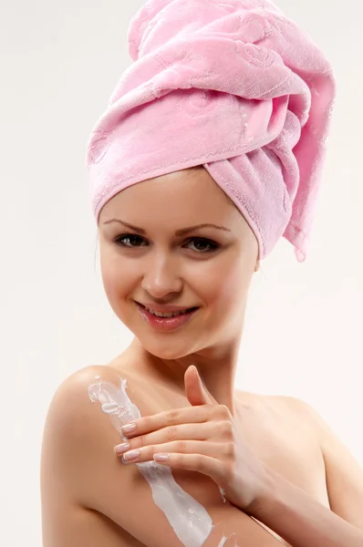 Woman in towel — Stock Photo, Image