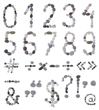 Collection of letters and numbers of sea stones clipart