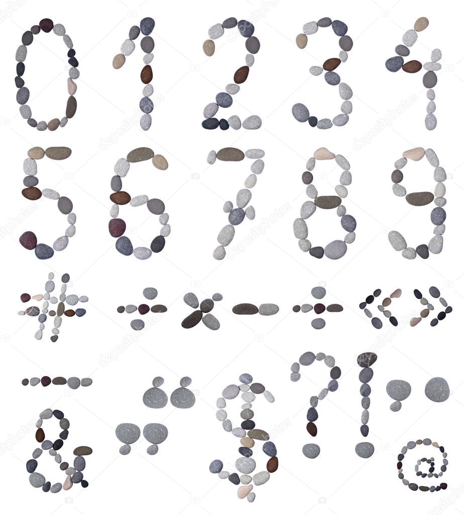 Collection of letters and numbers of sea stones