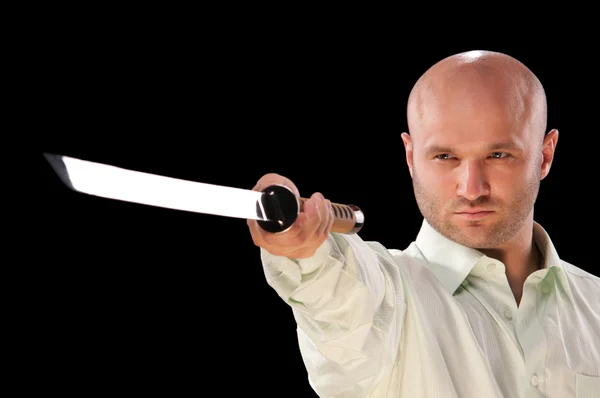 Man with a Japanese sword — Stock Photo, Image