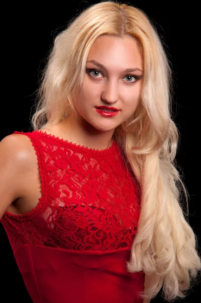 Beautiful blonde on a black background — Stock Photo, Image