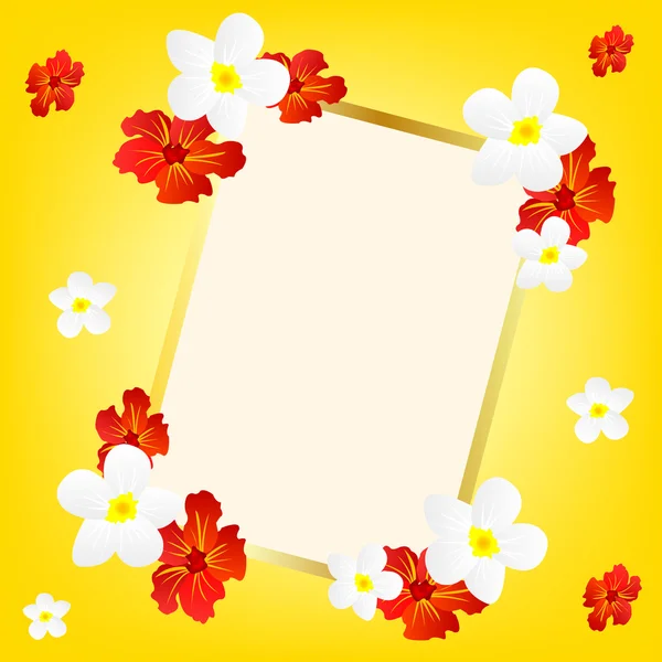 Gele achtergrond met bloem en frame — Stockvector