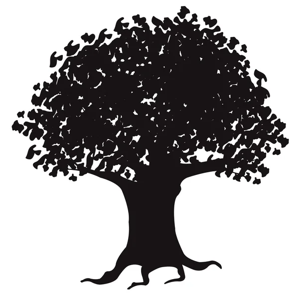 Silhouette grand arbre avec feuille — Image vectorielle