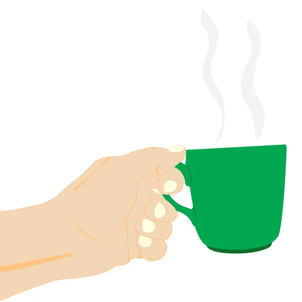 Mano con taza de la bebida caliente — Vector de stock
