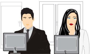 erkek ve kadın bilgisayar ofiste oturmak