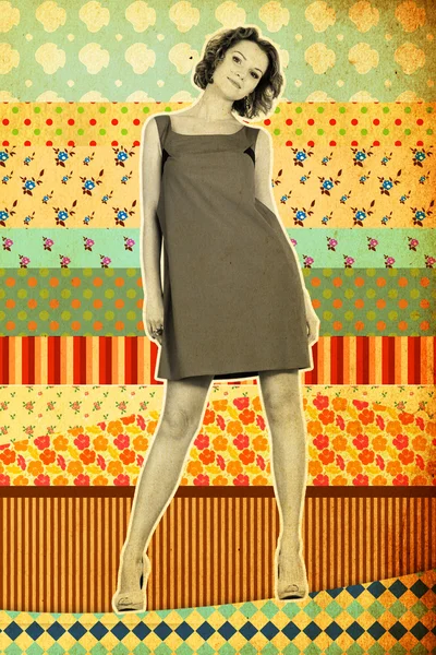 Colagem vintage com mulher jovem beaty — Fotografia de Stock