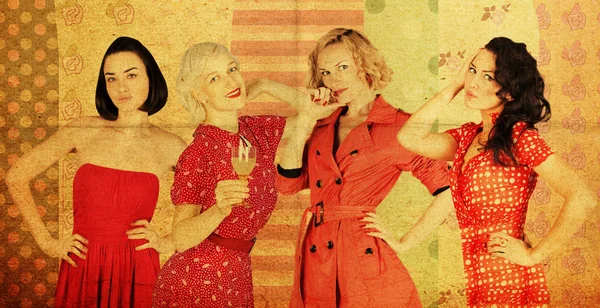 Kollektion von Frauen in rotem Kleid — Stockfoto