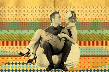 Retro art collage with couple clipart