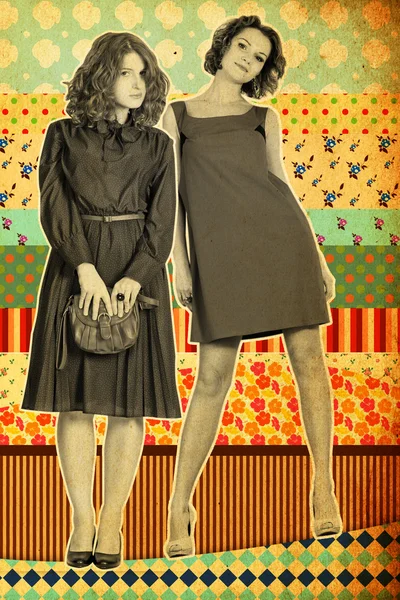 Collage vintage con beaty joven mujer —  Fotos de Stock