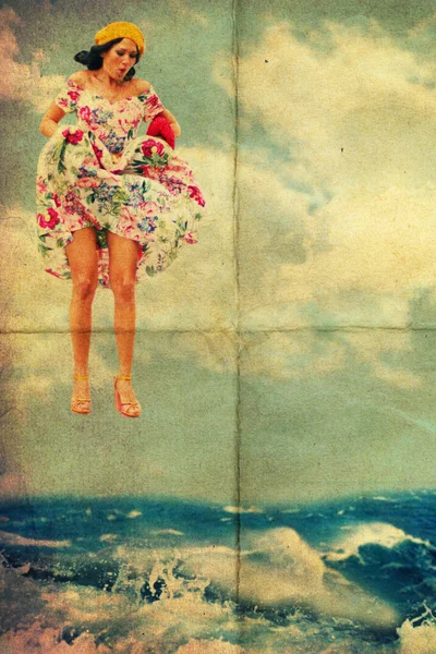 Collage d'arte vintage con donna di bellezza — Foto Stock