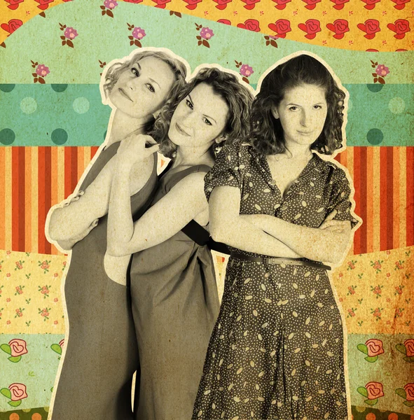3 人の女性と芸術のコラージュ — ストック写真