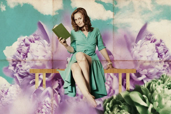 漂亮的女人和花的书 — Stockfoto