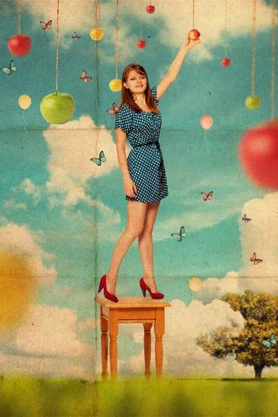 Collage vintage con hermosa mujer — Foto de Stock
