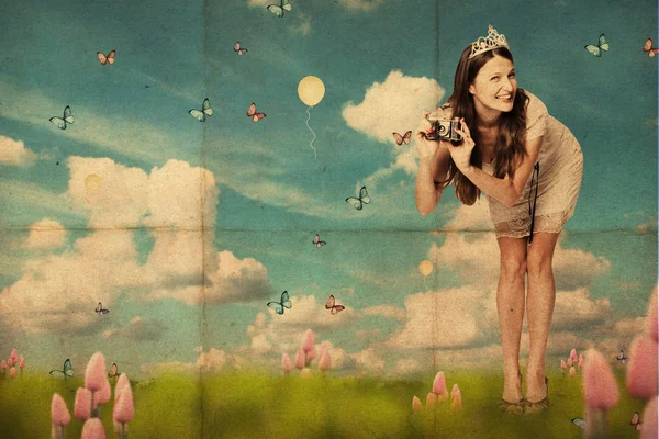 Collage de arte con hermosa mujer joven — Foto de Stock