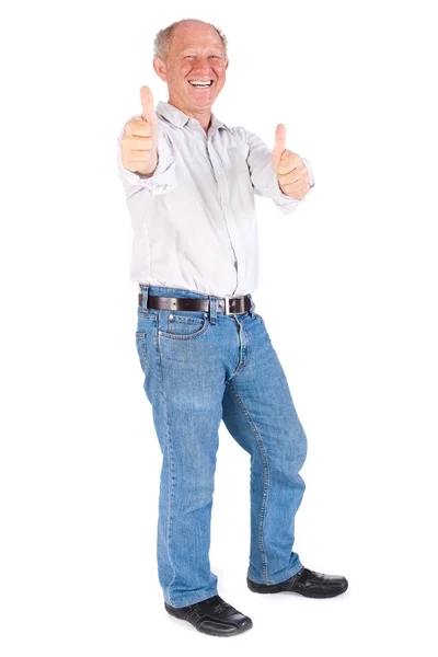 Retrato de homem velho mostrando polegares para cima — Fotografia de Stock
