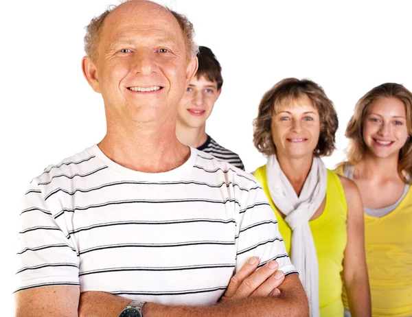 Glückliche Familie, alter Mann im Fokus — Stockfoto